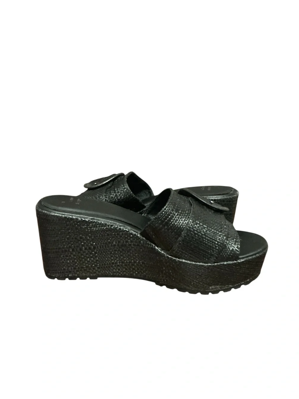 a new day Black Woven Platform Slide Sandals with Buckle